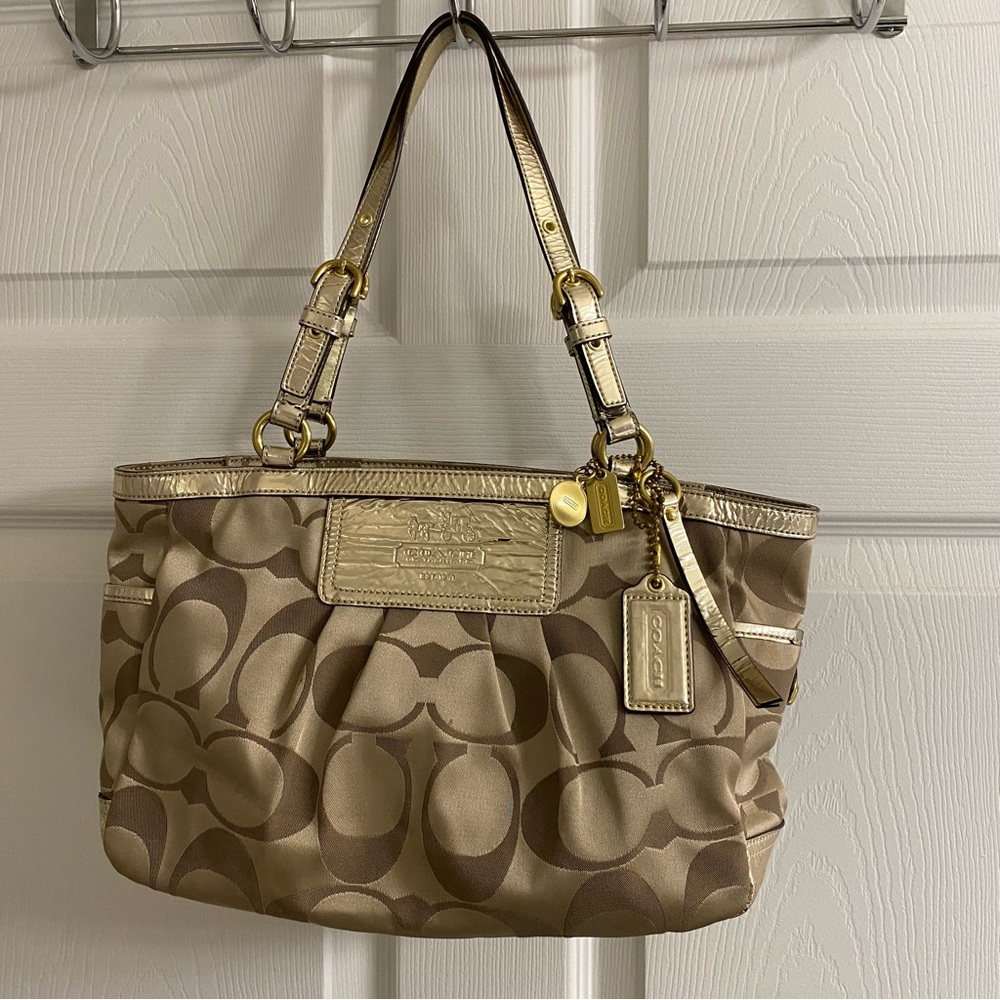 Coach Gallery Signature Sateen Khaki Tote Handbag
